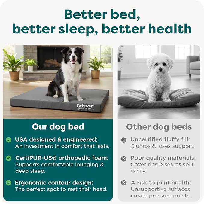 Furhaven Water-Resistant Orthopedic Dog Bed for Large/Medium Dogs w/ Removable Washable Cover, For Dogs Up to 55 lbs - Indoor/Outdoor Logo Print Oxford Polycanvas Mattress - Stone Gray, Large