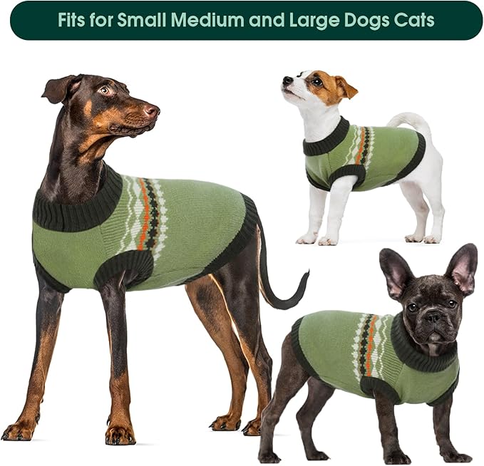 Kuoser Dog Sweater, Dog Sweaters for Medium Dogs Girl Boy, Christmas Dogs Sweater Knitwear, Warm Pet Pullover Sweatshirt Doggie Winter Clothes Apparel for French Bulldog, Boston Terrier, Green M