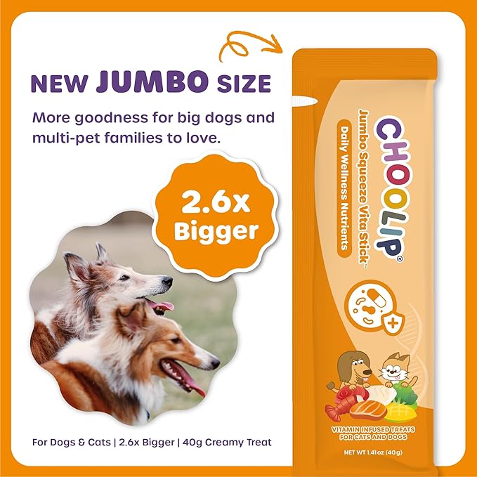 Choolip Squeeze Vita Stick Lickable Cat and Dog Treats – 20-Pack of 40g – Real Fish Puree with Multivitamins & Postbiotics – Hydrating, Gut & Immune Support – Large Breeds & Multi-Pet Homes