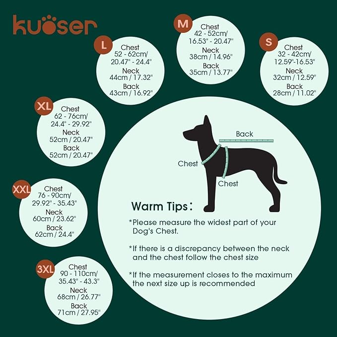 Kuoser Dog Jacket Warm Fleece Lined Dog Coats for Small Dogs, Waterproof Pet Coat Reflective Puppy Snowsuit with Harness Hole for Cold Weather Walking Hiking, Quilted Dogs Winter Vest, Grey, S