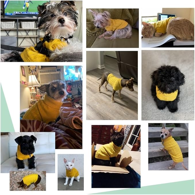 CHBORCHICEN Small Dog Sweaters Knitted Pet Cat Warm Dog Sweatshirt Winter Clothes Kitten Puppy Sweater (Large,Yellow)