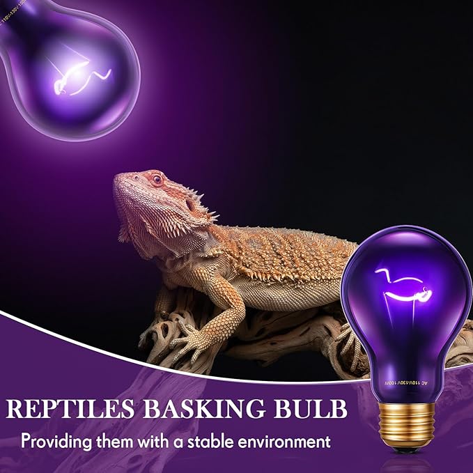 Retisee 4 Pack 50W Reptile Night Heat Lamp Simulate Moonlight Heat Bulb Purple Lamp Reptile Night Heat Bulb for Dragon Bearded Snake Lizard Turtle Chameleon Amphibians