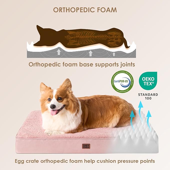 EHEYCIGA Orthopedic XXL Dog Beds for Jumbo Dogs with Removable Washable Cover for Crate, Pink, 47x29