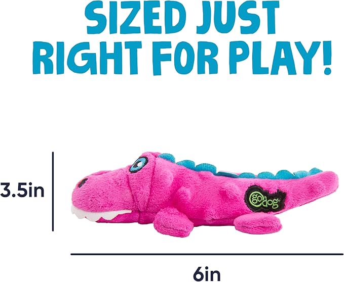 goDog Gators Squeaky Plush Dog Toy with Chew Guard Technology, Durable Fabric & Squeaker for Active Play, Pink, Large