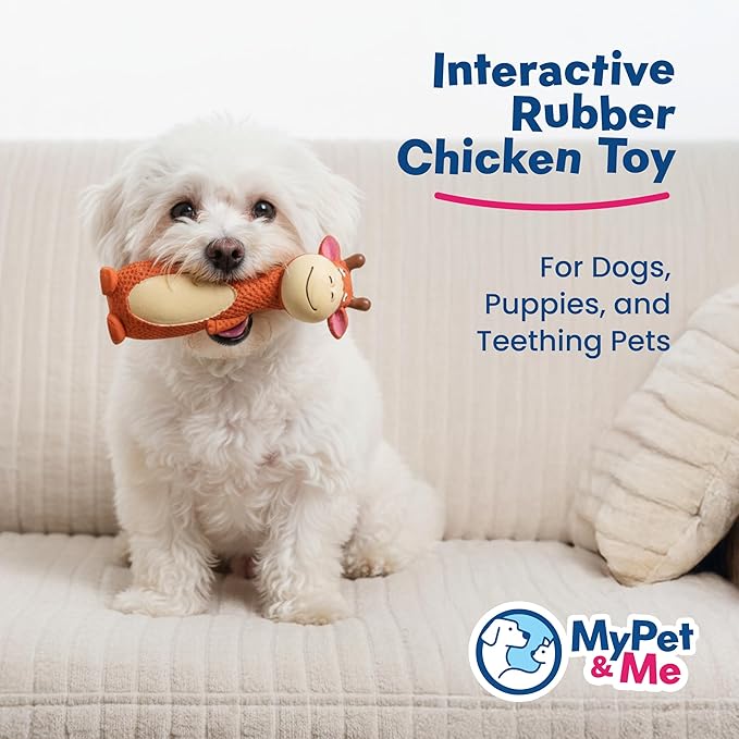 My Pet & Me - Squeaky Dog Toys for Light to Moderate Chewers - Fun Latex Toys for Puppies, Teething, and Gentle Play - Interactive Fetch and Chew Toy with Squeaker (Orange Cow, 6 Inch)