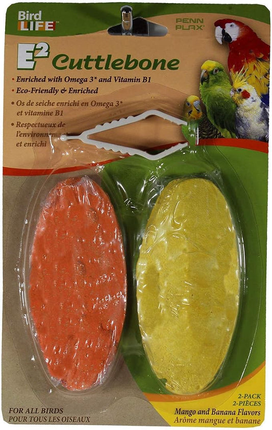 Penn-Plax Bird-Life Flavored E2 Cuttlebone 2 Pack – Mango and Banana – Great for All Birds