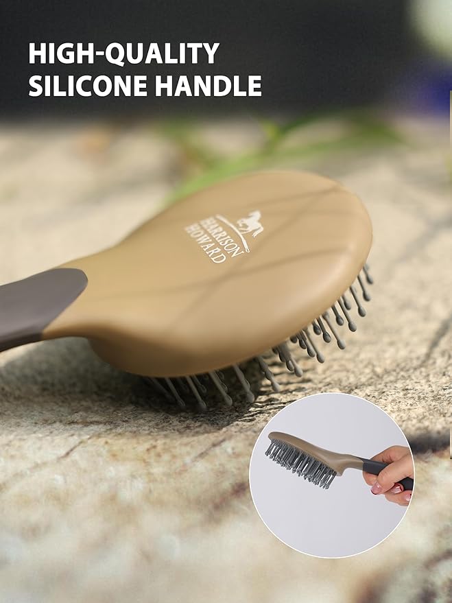 Harrison Howard 7 Pieces Horse Grooming Kit Horse Bathing Supplies Brushes for Grooming with Convenient Organizer Tote Brown