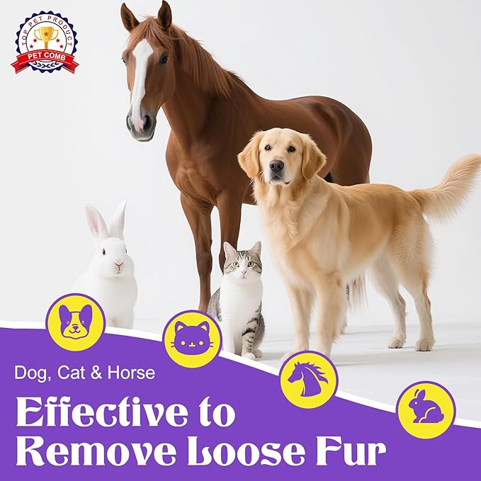 Self Cleaning Dog Brush for Shedding - Bristle Brush and Long/Short Needles Design, Skin Friendly, Slicker Deshedding Dog Brush, Hair Removal for Long & Short Haired Pets (Purple)