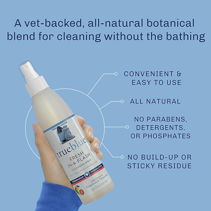 TrueBlue Grapefruit & Chamomile Fresh-in-a-Flash Cleansing Dog Spray – Refreshes, Conditions Coats for Dogs, Puppies, Cats – Moisturizing, Toxin Free, Natural Botanical Blend – 8.7 Fl. Oz.