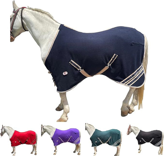 Majestic Ally Anti Pill Fleece Horse Blanket/Sheet with Silver Braided Rope (Navy, 80)