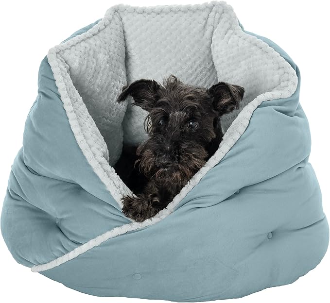 Furhaven 24" Round Pet Bed for Indoor Cats & Medium/Small Dogs, 100% Washable, For Pets Up to 35 lbs - Minky Plush & Velvet Hug Bed - Aquamarine, 24-inch