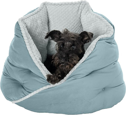 Furhaven 24" Round Pet Bed for Indoor Cats & Medium/Small Dogs, 100% Washable, For Pets Up to 35 lbs - Minky Plush & Velvet Hug Bed - Aquamarine, 24-inch