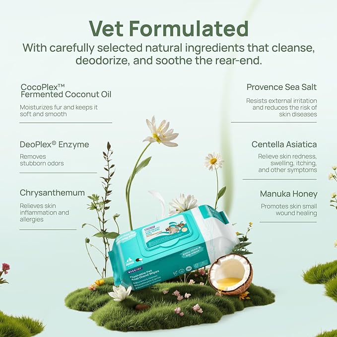 HICC PET Wipes for Dogs & Cats, Vet Recommended Cleaning Deodorizing & Soothing Allergy Infections Anal Gland Wipes, Hypoallergenic Hydrating & Nourish Fur Dog Grooming Wipes for Paw, Butt, Body