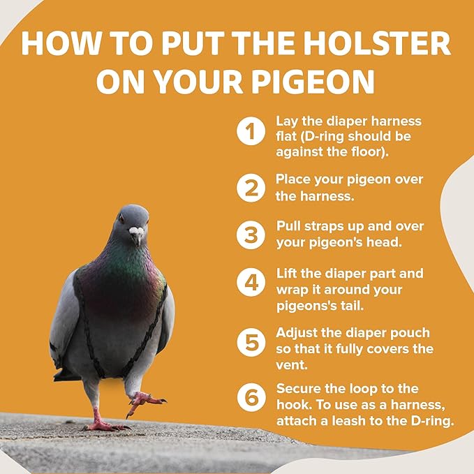 Bird Diaper, Wrap Around, for Larger Pigeons, Small Breed Hens and Roosters, Leak-Proof Design, Comfortable Fleece Strap Bird Harness with Sewn-in Liner & Secure Hook and Loop Closure - XS, Tiger