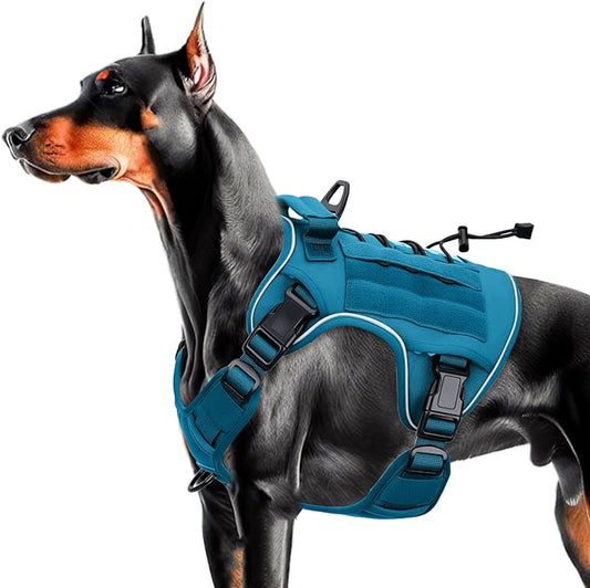 Heavy-Duty Tactical Dog Harness for Large Dogs, No Pull Adjustable Reflective Pet Vest with Molle System, K9 Military-Grade Control for Service Training, Outdoor & 10+ Breeds, Blue, Large