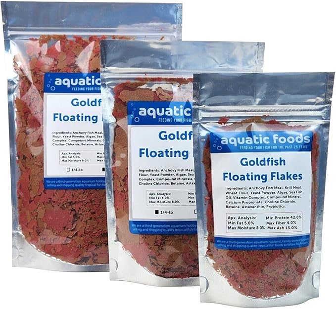 Aquatic Foods Inc. Goldfish Flakes, 42% Protein Color Enhancing and Spirulina Flakes for Aquarium & Pond Goldfish, Koi and All Pond Fish...WL…3-lbs Poly Bag