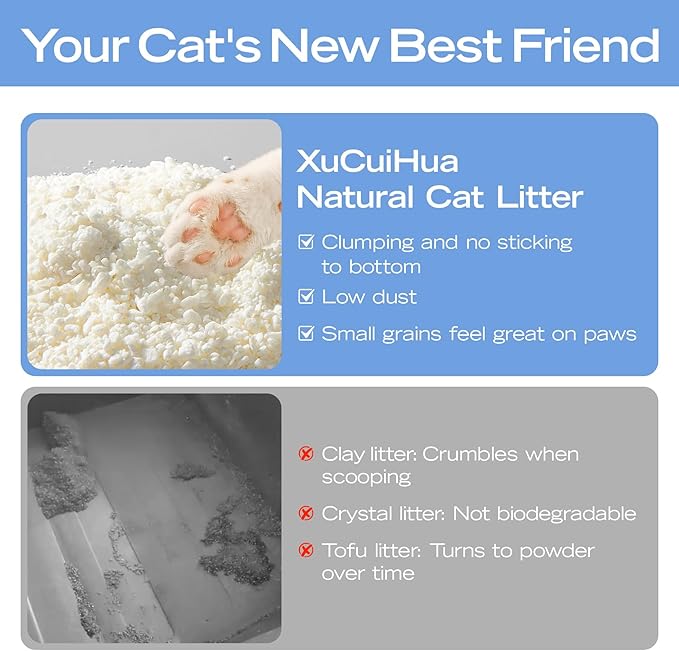 Natural Cat Litter Unscented, 100% Plant-Based, Strong Clumping Litter, Easy Scooping, Clumps Lift Cleanly, Chemical-Free, Low Dust, Corn & Cassava Litter, 5.5 LB x 3 Bags