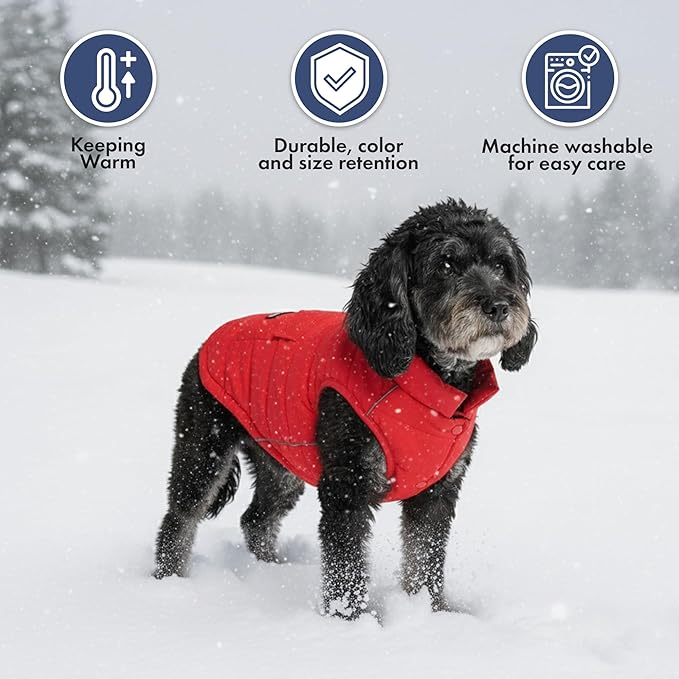 Spark Paws Dog Winter Jacket, Water-Resistant Coat, Warm Reflective Windproof Fleece-Interior, for Medium and Large Dogs - Red - XL