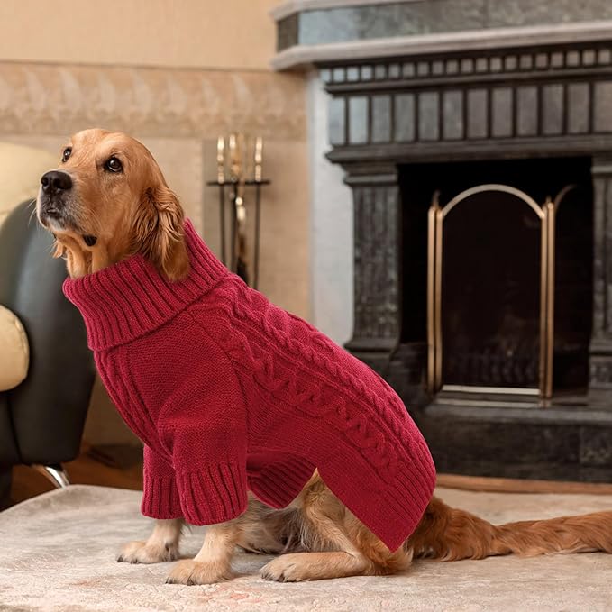 ASENKU Knitted Dog Sweater, Pullover Big Thermal Dog Winter Sweater, Turtleneck Doggy Sweaters for Large Medium Dogs Boy Girl,Warm Pet Sweatshirt for Maltese,Mini Dachshund,M