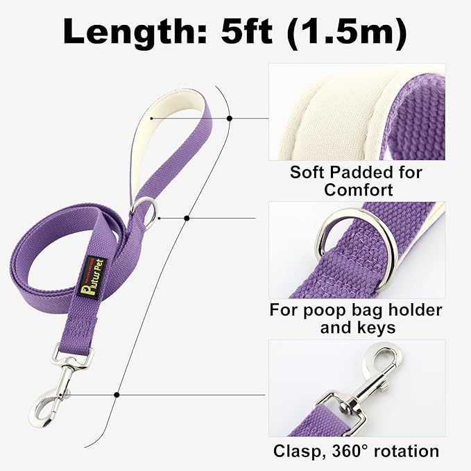 Plutus Pet Cotton Dog Harness and Leash Set, Reflective and Soft Padded, Quick Fit Vest Harness, for Small, Medium and Large Dogs, Medium Purple, S