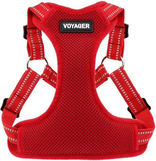 Best Pet Supplies Voyager Mesh Dog Breathable Harness Reflective Stitching, All Weather Adjustable for Walking Training, or Running - Heavy Duty & Durable, Harness (Red), XS