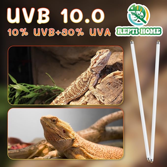 T5 UVB Reptile Light 24W 10.0,UVA UVB Light Bulb for Reptiles,2 Pack Reptile UVB Lamp Tube for Bearded Dragon