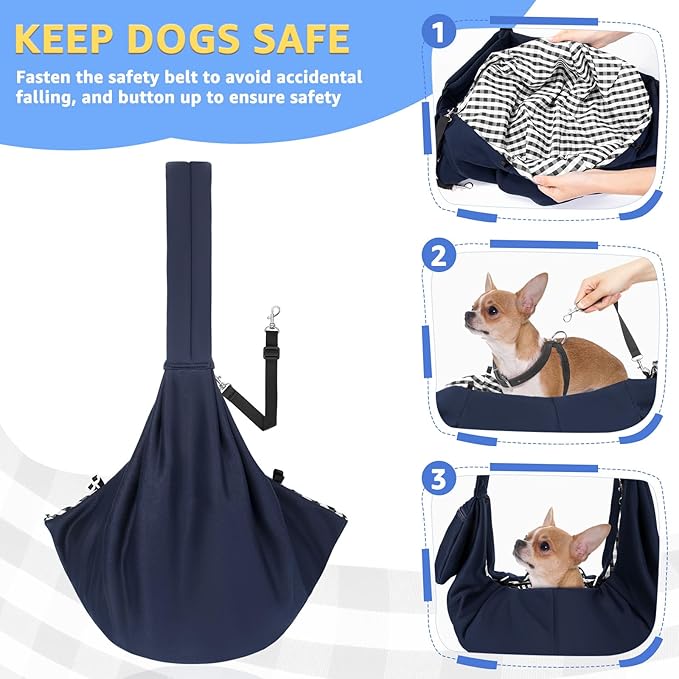 SlowTon Dog Carrier Sling - Thick Padded Shoulder Strap Adjustable Dog Carriers for Small Dogs, Puppy Carrier Purse for Pet Cat with Front Zipper Pocket Safety Belt Machine Washable (DBL, M)