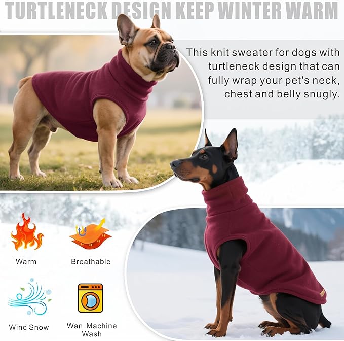 Mosucoirl Dog Sweaters Pet Pullover,Turtleneck Doggy Sweatshirt for Extra Large Dogs Thick Warm Dog Clothes Fleece Soft Winter Puppy Hoodies Outfit for Small Medium Large Dogs XS-4XL (Red, S)