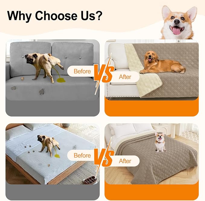 Smiry Waterproof Dog Blanket, 52x82 Inch Soft Pet Bed Cover Reversible, Washable Sofa Couch Furniture Protector for Small Medium Large Dog Puppy Cat, Geometric, Taupe/Beige