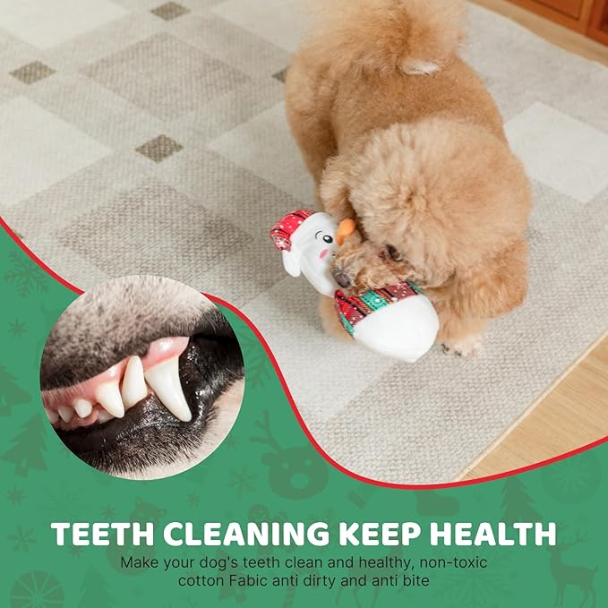 Christmas Dog Toys – Plush Reindeer & Snowman Holiday Set for Small and Medium Dogs, Soft Stuffed Chew Toys with Crinkle Ears, Festive Red Green Plaid, Cute Stocking Stuffer Gift