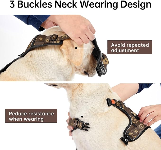IVY&LANE No Pull Dog Harness with Leash Set, Reflective No Choke Pet Vest,Adjustable Oxford Dog Vest Harness with Easy Control Handle for Large Dogs (Dark Brown,XL)