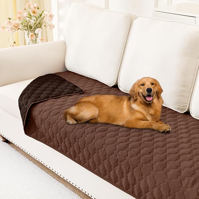 Smiry Waterproof Dog Bed Cover Blanket, Soft Reversible Pet Blanket, Washable Leakproof Cats Dogs Couch Cover for Sofa, Couch, Furniture, Plaid (30x70 Inch, Brown/Chocolate)