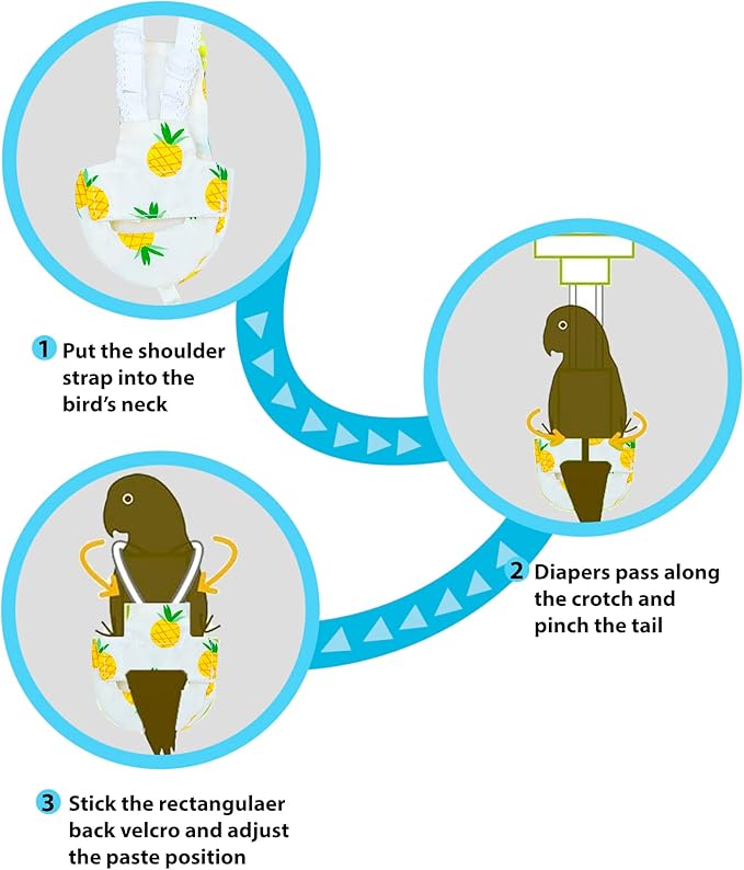 UKJENT Bird Diaper with 78 Inch Flying Leash - 2 Pack, Reusable Flight Suit with Waterproof Inner Layer, Washable Cute Urine Wet Suit for Cockatiel Monk Parakeet Sun Parakeet Lory(S)