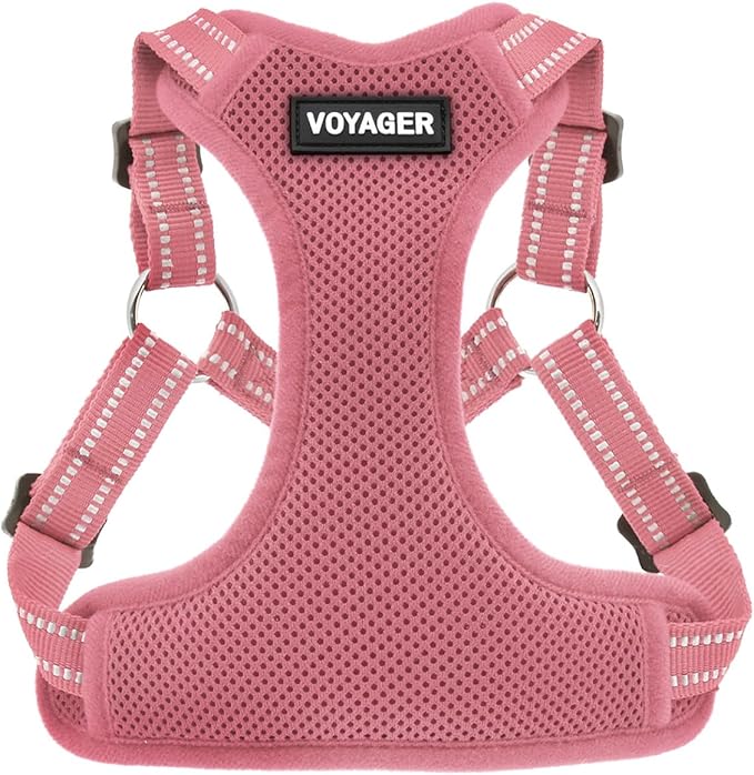 Best Pet Supplies Voyager Mesh Dog Breathable Harness Reflective Stitching, All Weather Adjustable for Walking Training, or Running - Heavy Duty & Durable, Harness (Pink), S