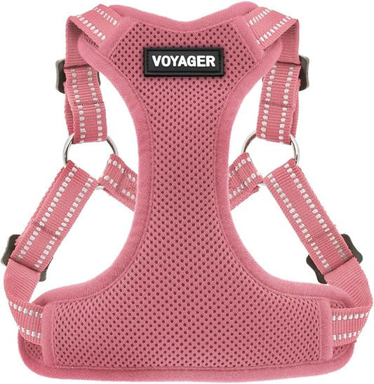 Best Pet Supplies Voyager Mesh Dog Breathable Harness Reflective Stitching, All Weather Adjustable for Walking Training, or Running - Heavy Duty & Durable, Harness (Pink), XS