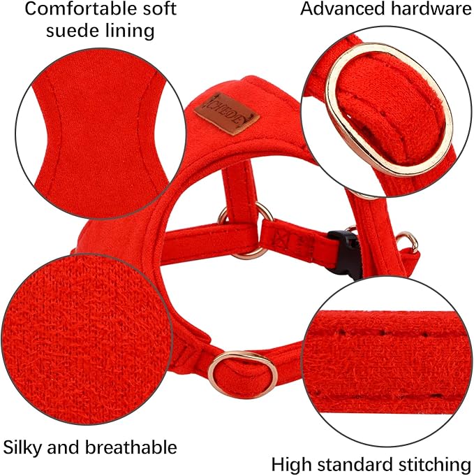 CHEDE No Pull Puppy Harness and Multifunction Dog Leash Set- 8 Colors Soft Adjustable No Choke Escape Proof Cute,Lightweight Pet Vest Harness for Small and Medium Dog (M, Red)