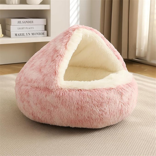 Nest Bed - Lapcatz Cat Beds for Indoor Cats, Fluffy Cat Bed Cave Plush Warm Nest for Cats (Salmon,XL 28"x28")
