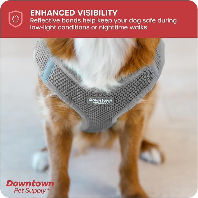 Downtown Pet Supply Step-in Dog Harness – No Pull, Adjustable Padded Mesh with Reflective Trim, Secure Buckle Strap – Comfortable & Breathable Small Dog Harness, Large, Light Gray