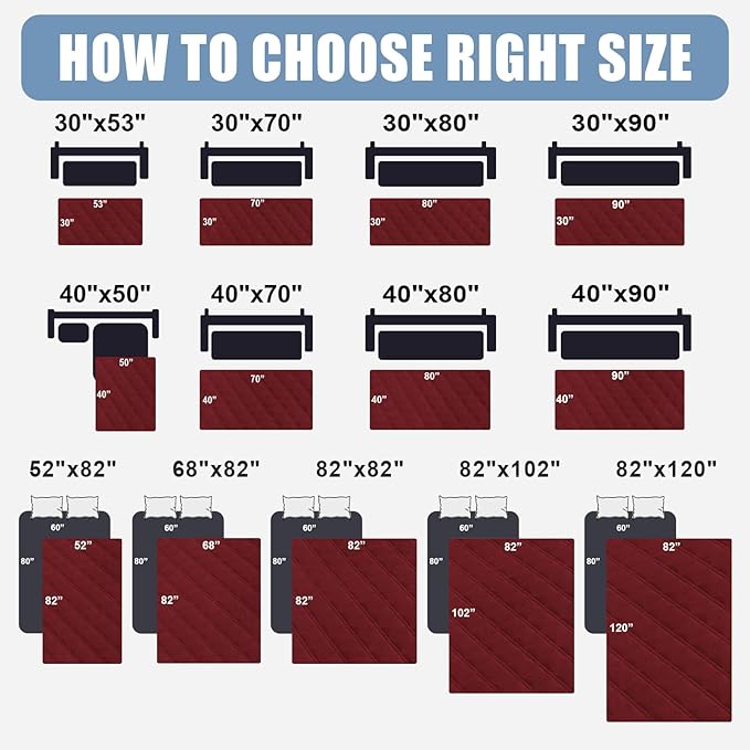Smiry Waterproof Dog Bed Cover Pet Blanket, Soft Washable Dog Blanket for Furniture Bed Couch Sofa Reversible, Checkered (40"x50", Wine Red/Wine Red)