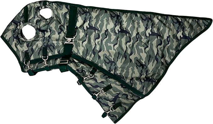 AJ Tack 1200D Waterproof Winter Horse Blanket with Hood - 400g Heavyweight Turnout with Fleece Collar, Shoulder Gussets & Tail Flap - Camouflage 84"
