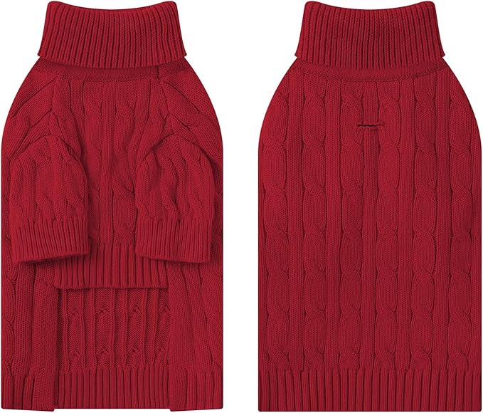 Small Dog Thermal Pullover Sweater, Classic Turtleneck Cable Knitwear Dog Clothes for Cold Weather Warm Pet Clothes for Chihuahua, Bulldog, Dachshund, Pug Red XX-Large
