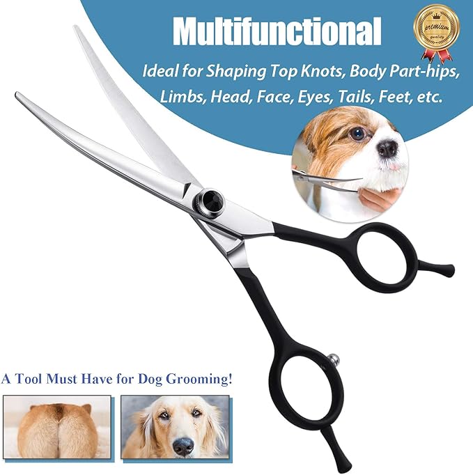Dragon Creek 6" Upward Curved Dog Grooming Scissors Shears for Grooming Face and Paws Safety Shears Trimming Cutting Scissors for Dog Cat Pet Christmas Thanksgiving Gift Black