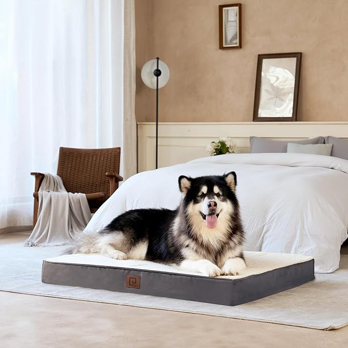 EHEYCIGA Orthopedic XXL Dog Beds for Jumbo Dogs with Removable Washable Cover for Crate, Beige, 47x29