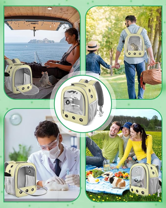Guinea Pig Carrier Backpack, Portable Rabbit Travel Carring Bag for Pet Bunny Sugar Chinchilla Gerbil Bearded Dragon Hamster Parrot Outgoing Pouch Case with Water Bottle Holder & Detachable Pad