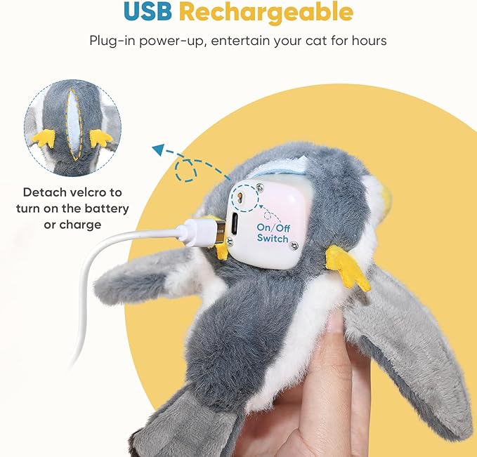 Petbobi Flapping Bird Cat Toys - Interactive Cat Toy with Flapping Wings(No-Flying) and Chirp Tweet, Rechargeable Motion-Activated Catnip Seagull Toys for All Breeds Kittens