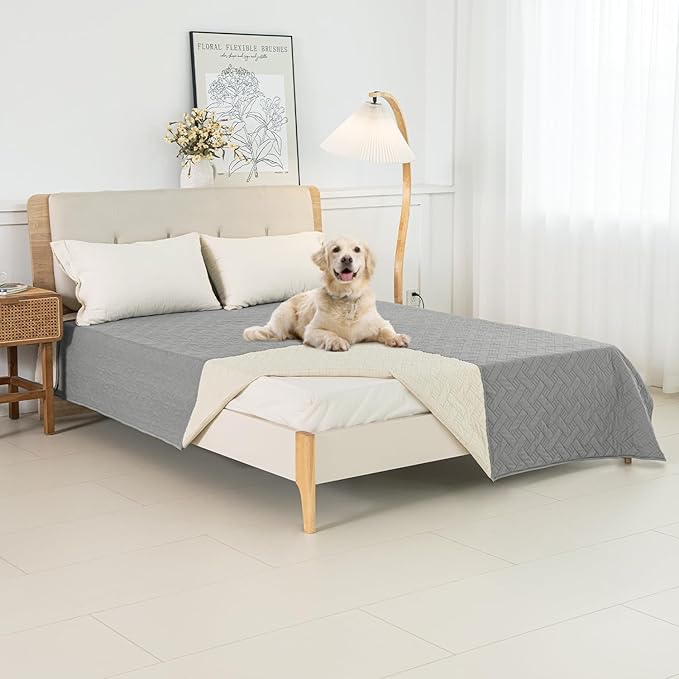 BOCTOPUG Dog Bed Cover for Pets - Blankets Rug Pads for Couch Protection Waterproof Bed Covers Dog Blanket Furniture Protector Reusable Changing Pad (Light Grey+Ivory, 52"x82")
