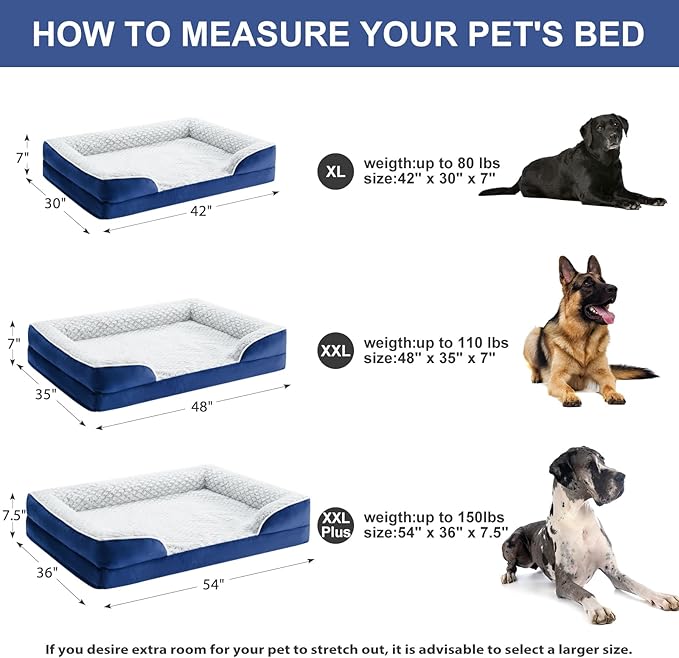 Orthopedic Dog Bed for Large Dogs, Egg Crate Foam Bed for Large Dogs, Equipped with Removable Waterproof Pillow Cover and Anti-Slip Bottom, Pet Bed