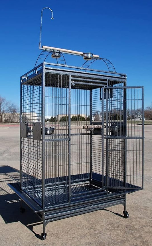 Castle PlayTop Parrot Cage - 32" W x 23" L x 66" H for Large Macaws Cockatoos African Grey Amazon (32" W x 23" L x 66" H, Black Vein)