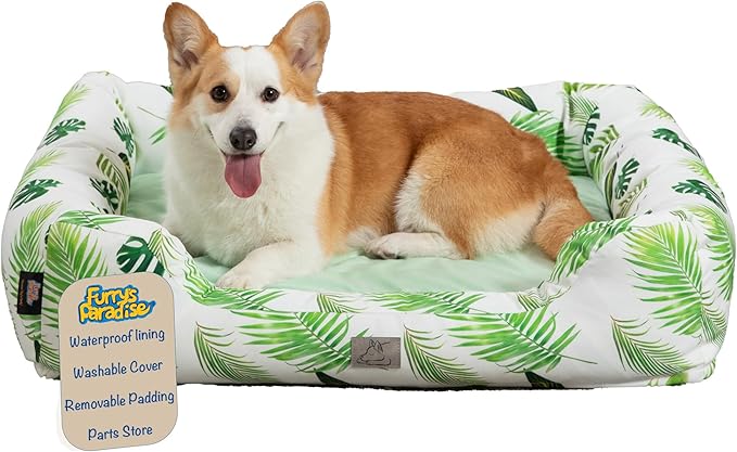 Furry's Paradise Foam Cuddler Pet Bed with Waterproof Liners, Reversible Cushion, Washable Cover, Recycled Fibers and Non-Slip Bottom. (in The Tropics, Orthopedic Small)