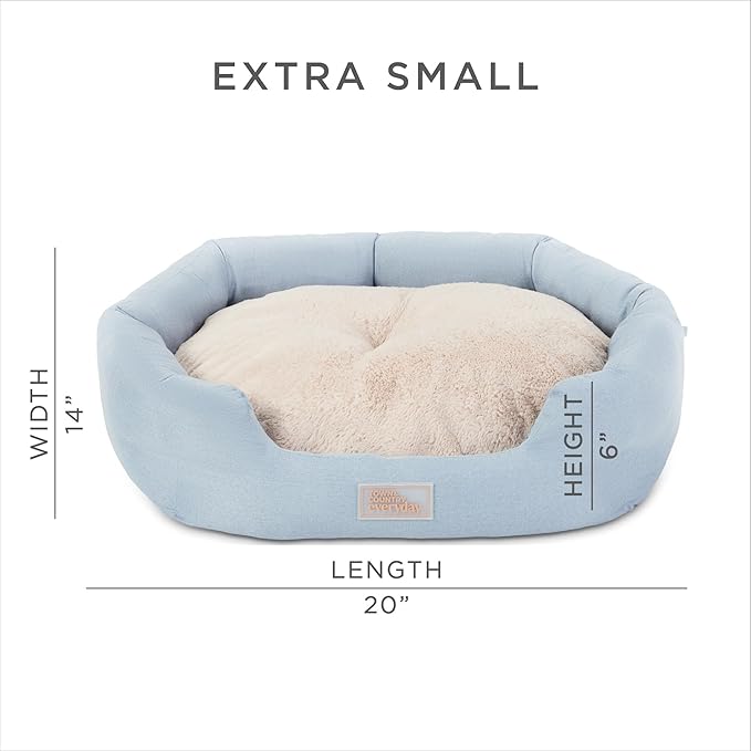 TOWN & COUNTRY EVERYDAY CuddleTown Faux Linen Comfy Cozy Cuddler Pet Bed, Supportive & Calming, Non-Slip Bottom, Machine Washable Cover, Blue, XS 20"x14"x6"